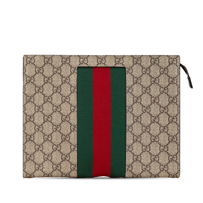 Brown Gucci GG Supreme Web Clutch