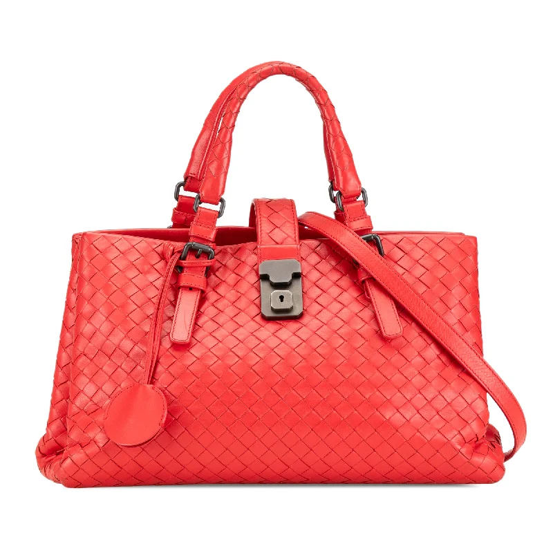 Red Bottega Veneta Small Intrecciato Roma Satchel