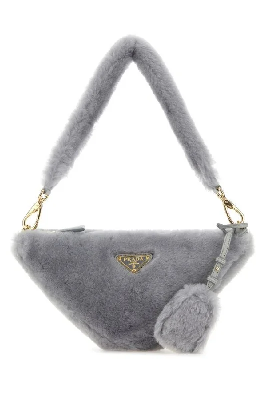 Prada Women Grey Shearling Triangle Handbag