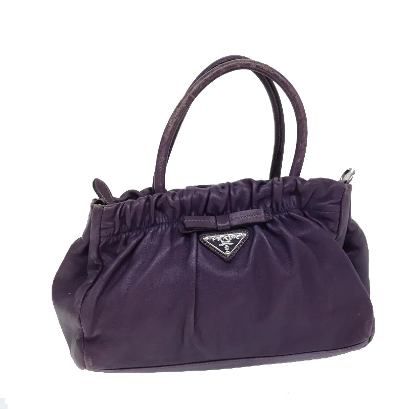 PRADA Hand Bag Leather Purple Auth 79217