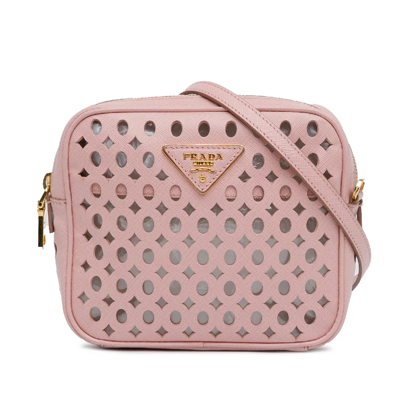 Pink Prada Perforated Saffiano Crossbody