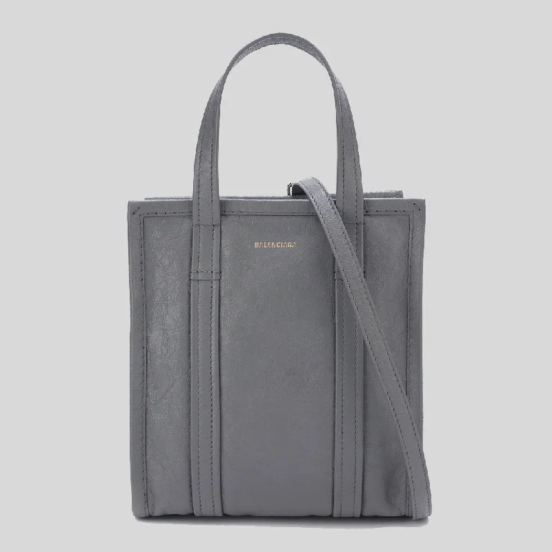 Balenciaga Bazar Leather Shoulder Bag Grey 513989