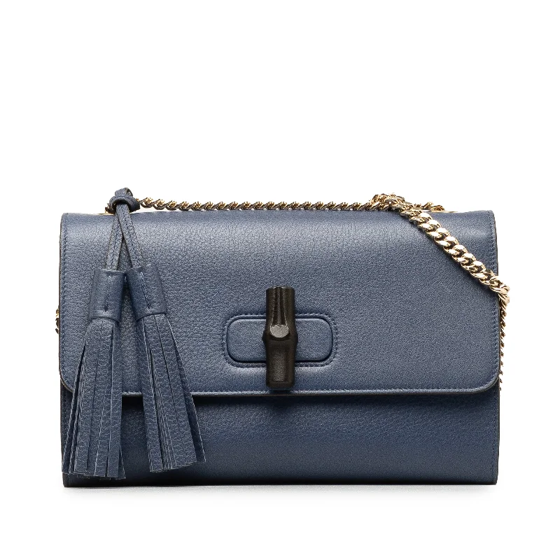 Blue Gucci Medium Miss Bamboo Leather Crossbody