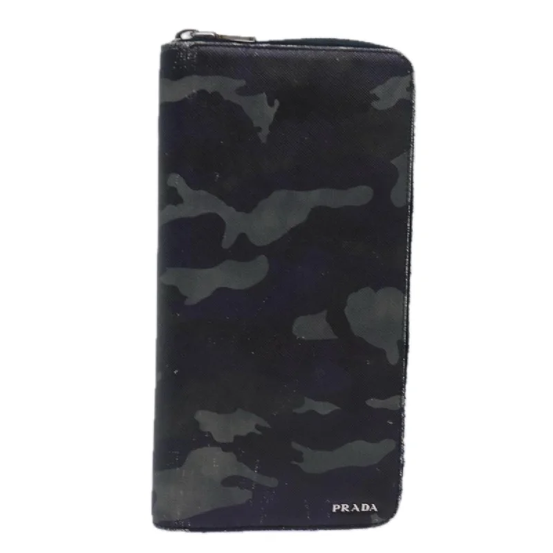 PRADA Camouflage Long Wallet Safiano leather Black Auth bs15649