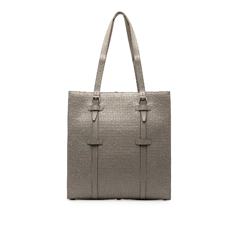 Gray Gucci GG Embossed Leather Vertical Tote