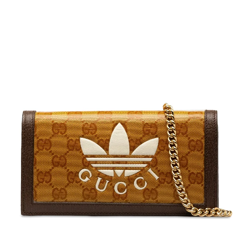 Brown Gucci x Adidas GG Supreme Wallet on Chain Crossbody Bag