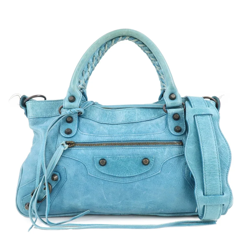 BALENCIAGA The First Leather 2Way Shoulder Bag Hand Bag Blue