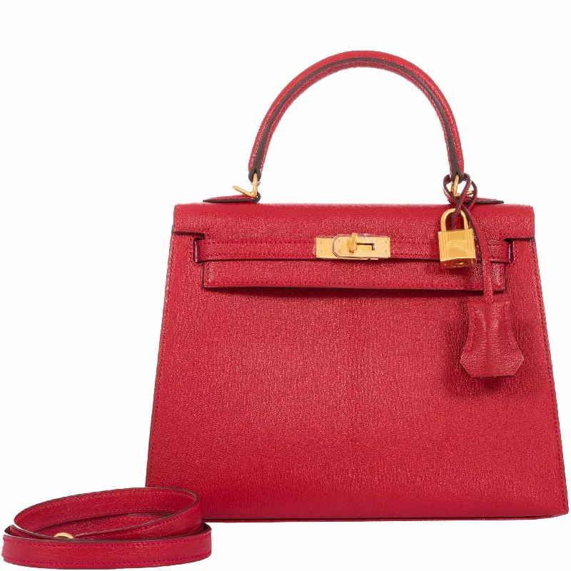 Hermès Kelly 25 HSS Sellier Rouge Casaque Chevre Goat Brushed Gold Hardware - Special Order