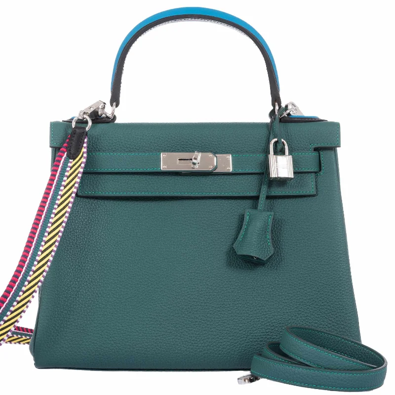 Hermès Kelly 28 Au Trot Malachite Tourquise + Black Handle Togo Palladium - Special Edition