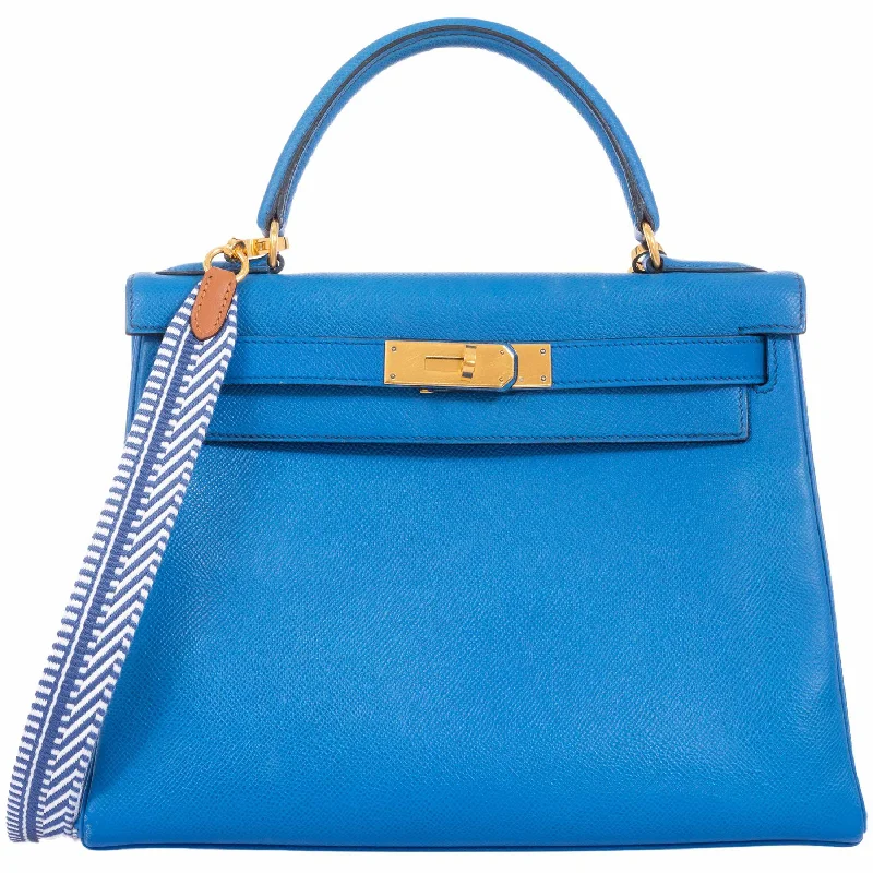 Hermès Kelly 28 Blue France Courchevel Gold Hardware