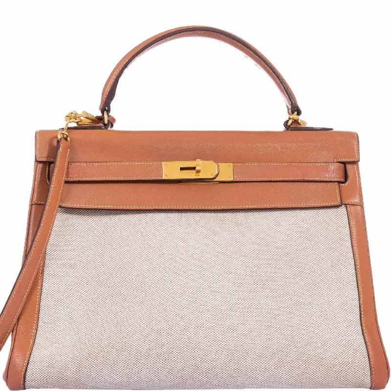 Hermès Kelly 32 Gold Box Calf & Toile Gold Hardware