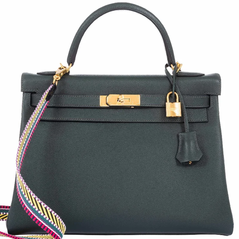 Hermès Kelly 32 Retourne Vert Fonce Evercolor Gold Hardware