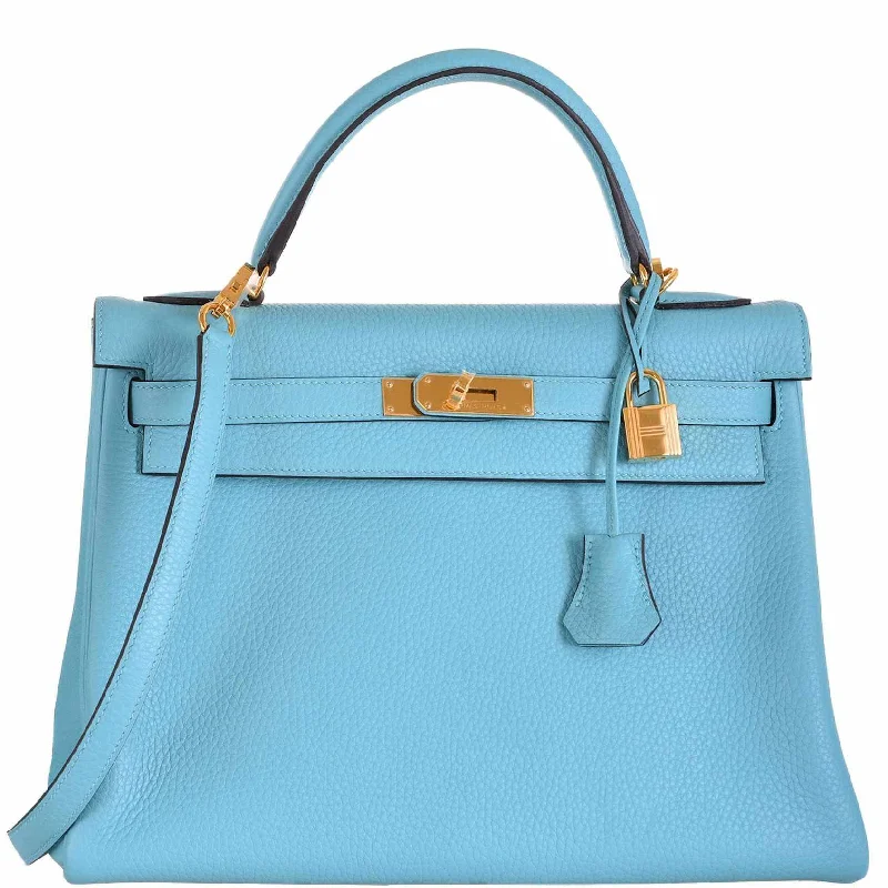 Hermès Kelly 32 Retourne Saint Cyr Blue Togo Gold Hardware