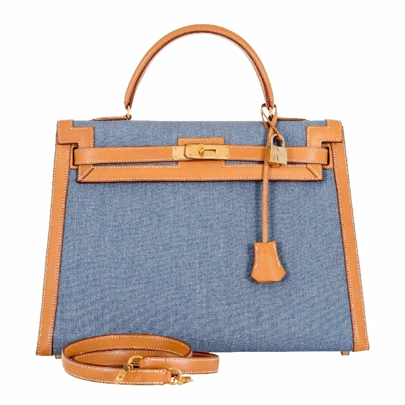 Hermès Kelly 35 Blue Denim With Barenia Gold Hardware Rare Limited