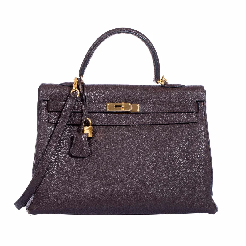 Hermès Kelly 35 Retourne Chocolat Clemence Gold Hardware