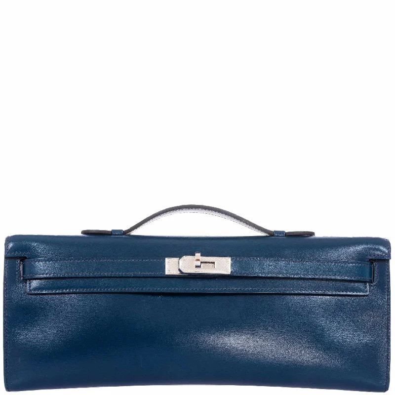 Hermès Kelly Cut Clutch Bleu de Prusse Box Palladium Guilloche Hardware