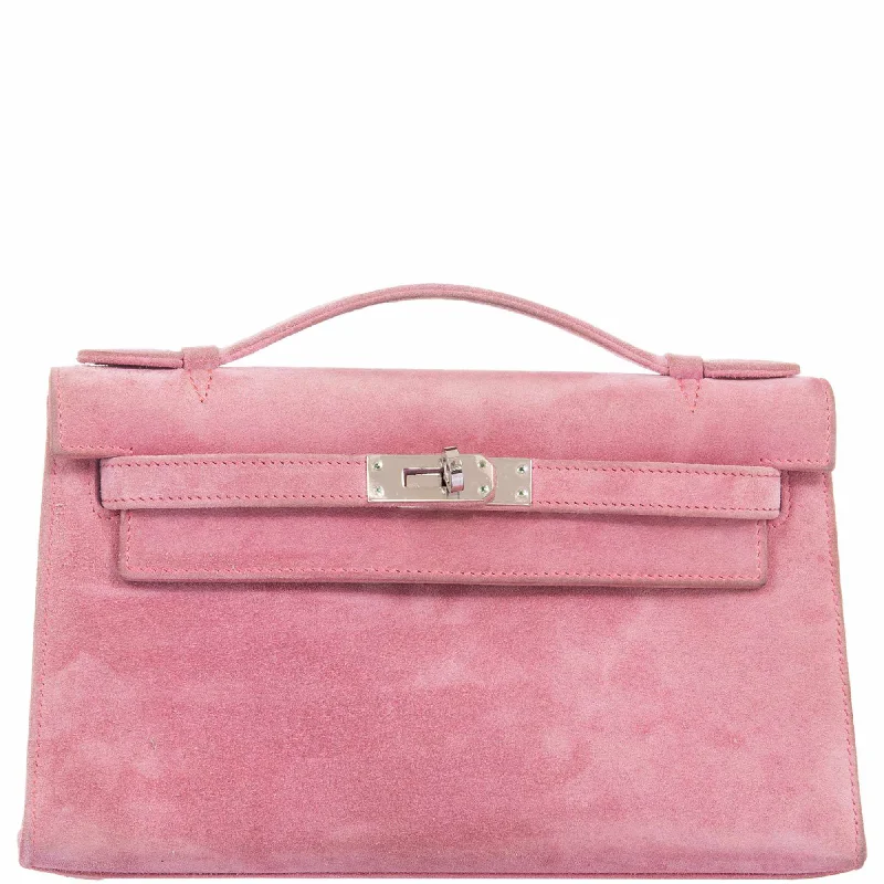 Hermès Kelly Doblis Mini Pochette Pink Suede Clutch - Rare