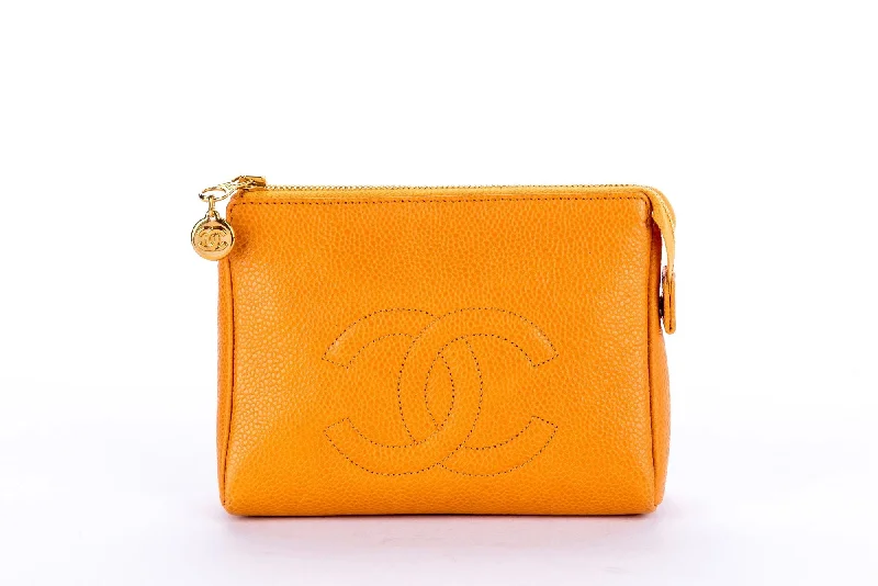 Chanel Timeless Papaya Caviar Leather Zippy Pouch with Card & Box