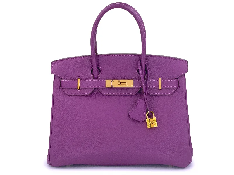 Hermes 30cm Anemone Purple Togo Birkin Tote Bag 24k GHW