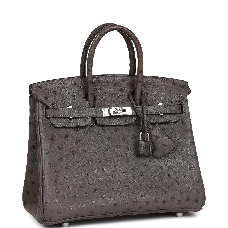 Hermes Birkin 25 Graphite Ostrich Palladium Hardware