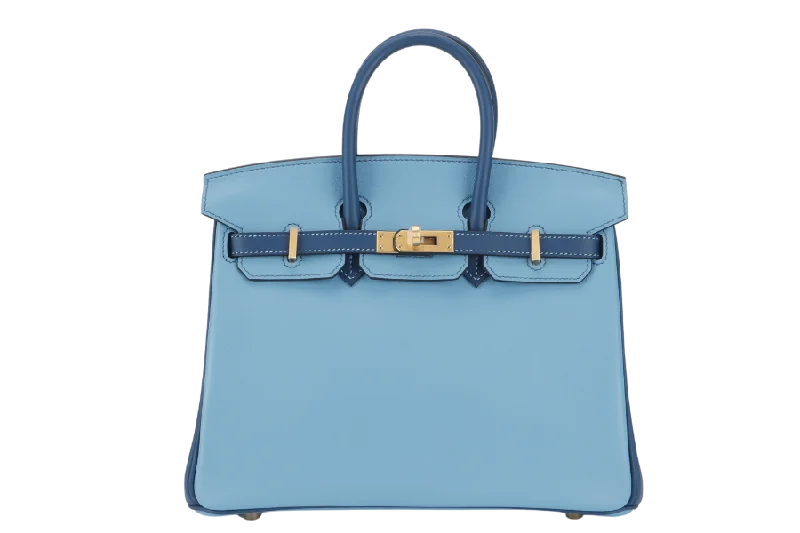 HERMES BIRKIN 25 HSS STAMP U (YEAR 2022) BLUE CELESTE MIX NAVY BLUE SWIFT LEATHER BRUSHED GOLD HARDWARE WITH LOCK&KEYS AND DUST COVER