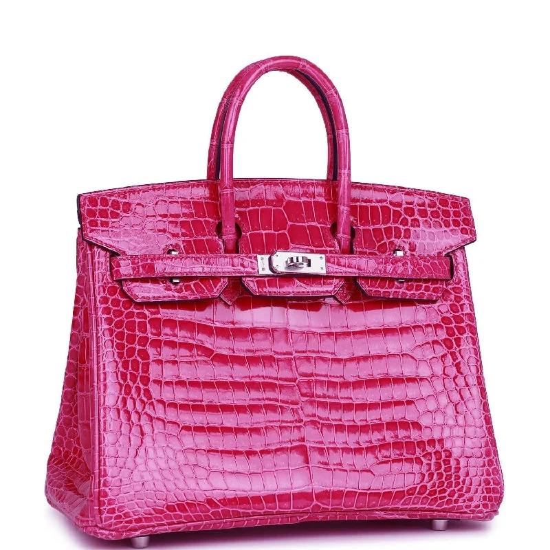 Hermes Birkin 25 Rose Mexico Shiny Porosus Crocodile Palladium Hardware