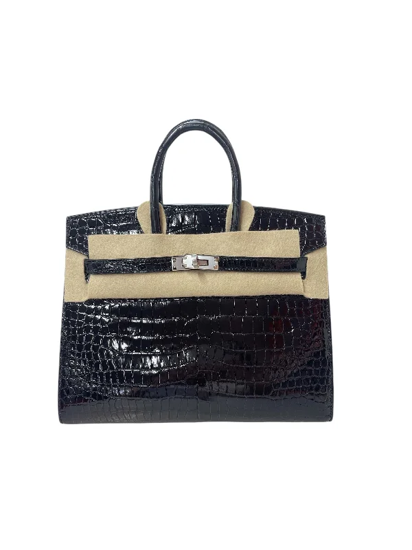 Hermes Birkin 25 Sellier Black Shiny Porosus PHW #Z SKCB-092959