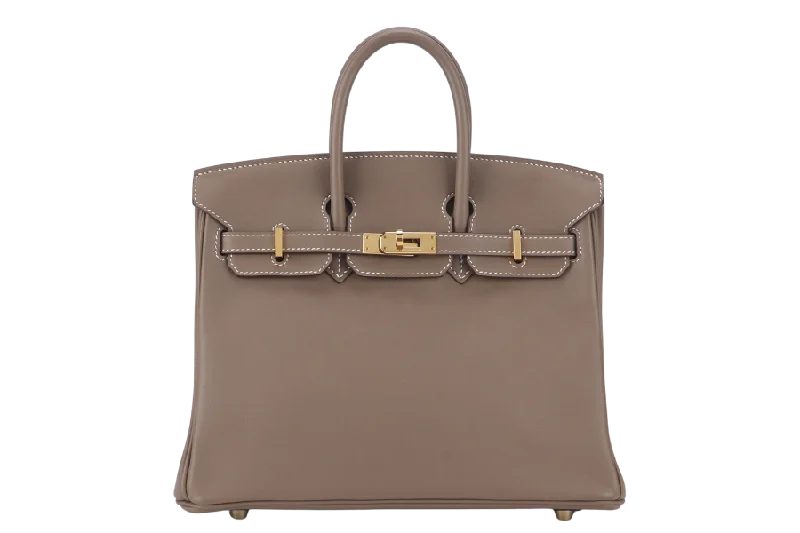 HERMES BIRKIN 25 STAMP X (YEAR 2016) ETOUPE SWIFT LEATHER GOLD HARDWARE WITH KEYS&LOCK, RAINCOAT AND DUST COVER