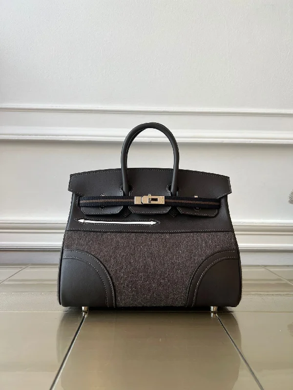 HERMÈS BIRKIN 25CM "GO TEAM" EBENE, BLACK, CHOCOLATE & NEW WHITE Feutre & Swift Leather with Palladium Hardware