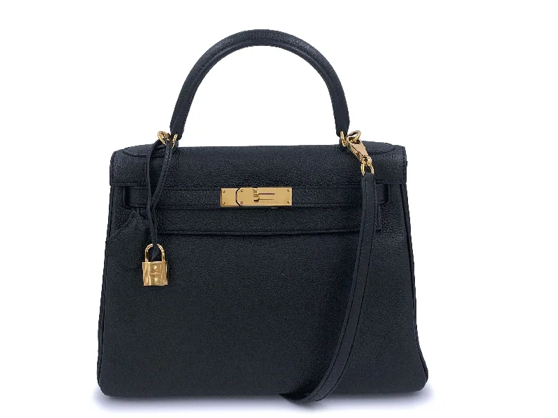 Hermes Black Kelly 28 Retourne Togo Shoulder Tote Bag 24k GHW