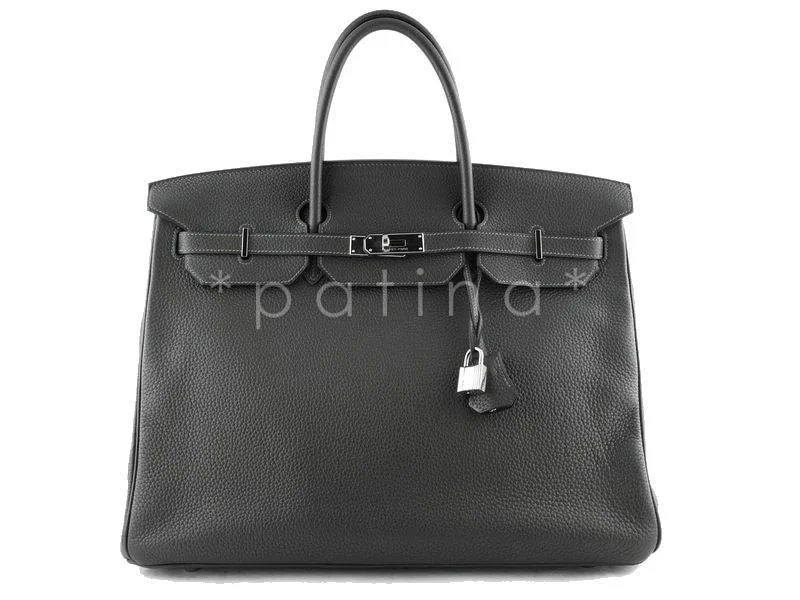 Hermes Graphite 40cm Charcoal Gray Clemence Leather Birkin Bag