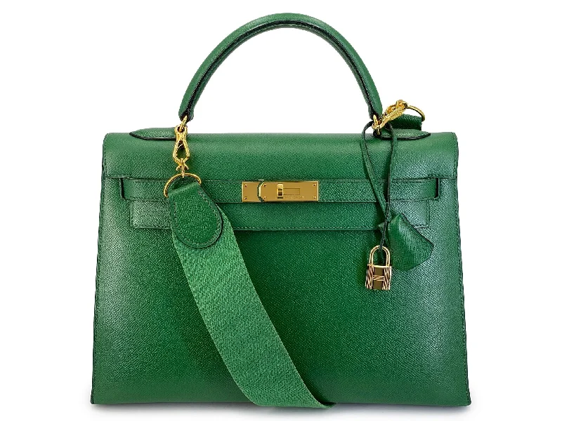 Hermès Green 32cm Sellier Kelly Courchevel Epsom Bag 24k GHW ILZ