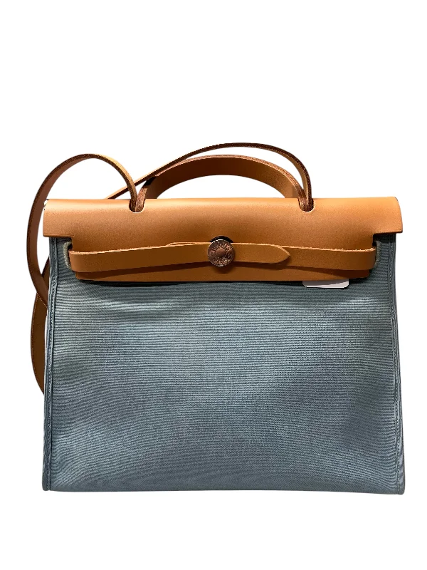 HERMES Herbag Zip PM □Q Stamp Toile/Leather Light Blue/Natural PHW 1B10126WWU7