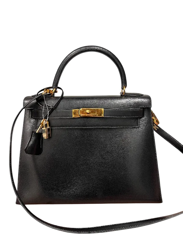 HERMES Kelly 28 Box Calf Black GHW 〇Y Stamp B1023XAQ34