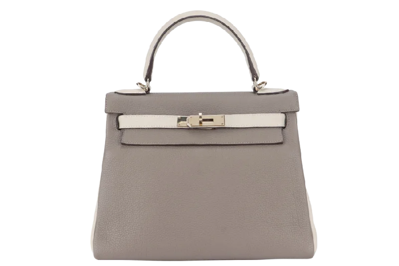 HERMES KELLY 28 HSS STAMP C (YEAR 2018) RETOURNE GRIS ASPHALTE TRENCH TOGO LIGHT GOLD HARDWARE WITH STRAPS AND DUST COVER NO KEYS & LOCK