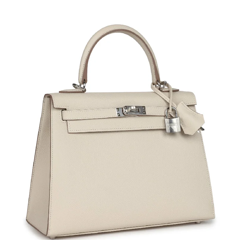 Hermes Kelly Sellier 25 Craie Epsom Palladium Hardware