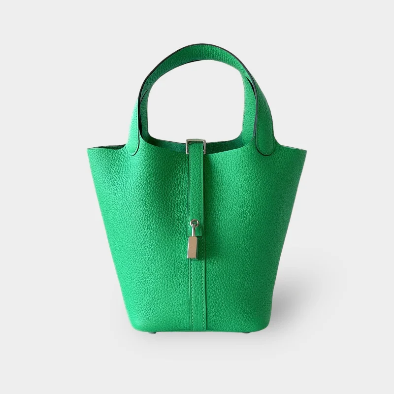 Hermes Picotin Lock Bag 18 In Vert Comics, Green Clemence Leather And Palladium Hardware