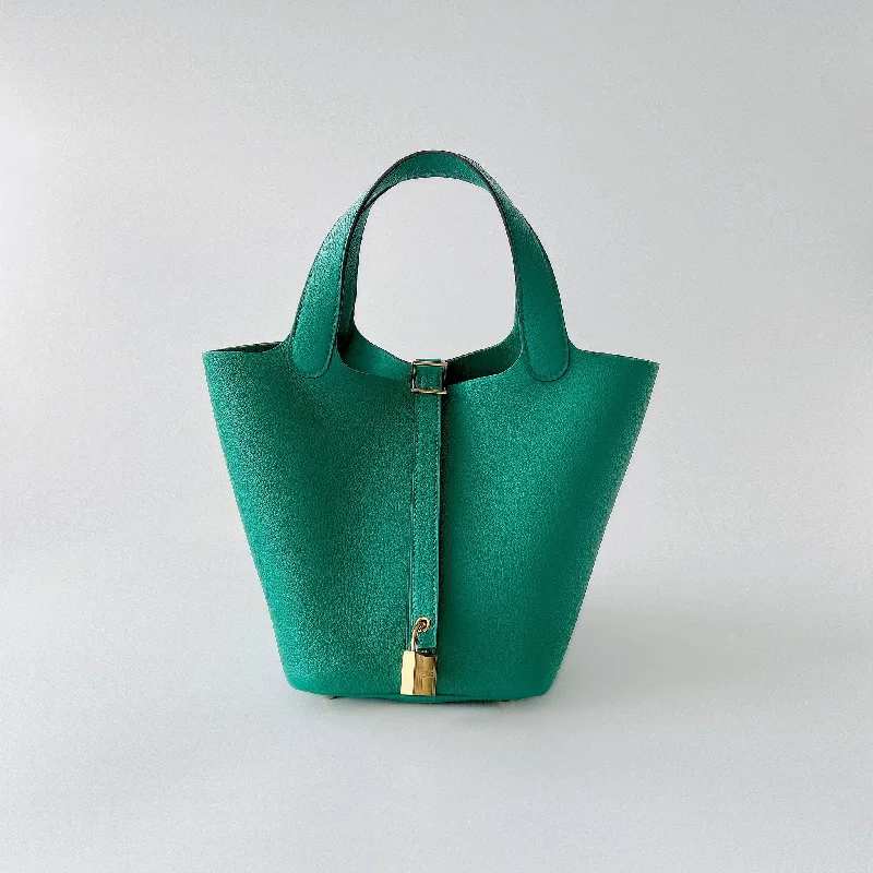 Hermes Picotin Lock Bag 18 In Vert Jade, Green Taurillon Maurice Leather And Gold Hardware