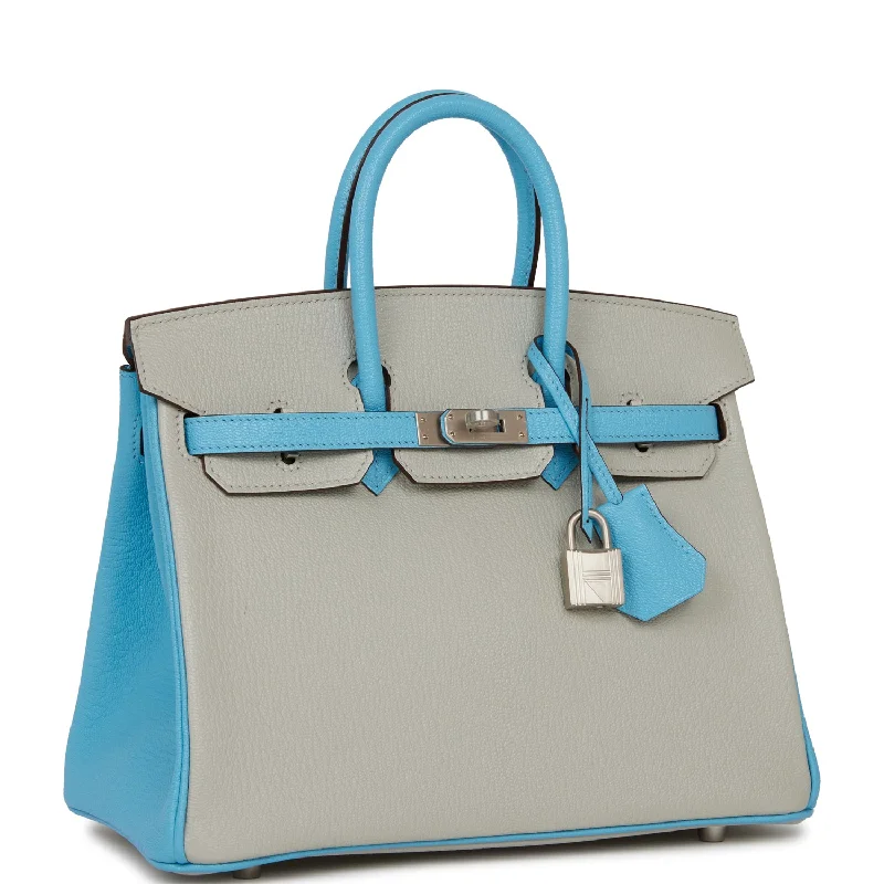 Hermes Special Order (HSS) Birkin 25 Gris Perle and Bleu du Nord Chèvre Brushed Palladium Hardware