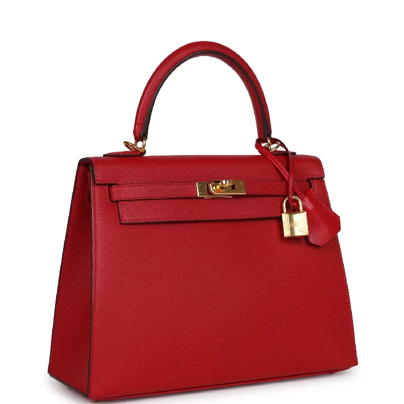 Hermes Kelly Sellier 25 Rouge Casaque Epsom Gold Hardware