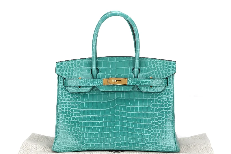 HERMES BIRKIN 30 (STAMP D) VERT JADE POROSUS CROCO LEATHER GOLD HARDWARE, WITH KEYS, LOCK, RAINCOAT, DUST COVER & BOX