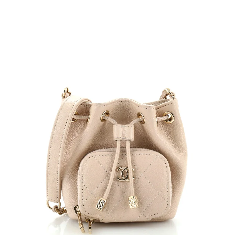 Business Affinity Drawstring Bucket Bag Quilted Caviar Mini